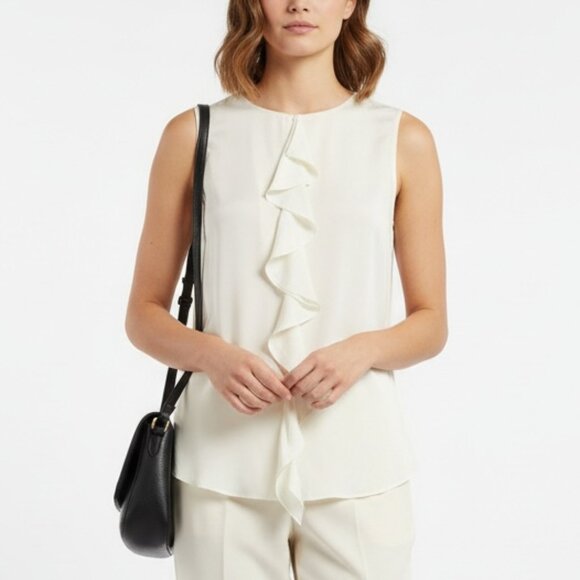 Theory 100% Silk Exaggerated Ruffle Front Sleeveless Blouse Top M - Picture 1 of 9